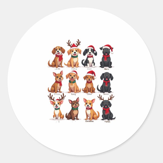 Cute 12 Dogs Xmas Funny Dog Lovers Christmas Dog M Classic Round Sticker (Front)