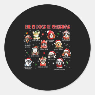 Cute 12 Dogs Xmas Funny Dog Lovers Christmas Dog M Classic Round Sticker
