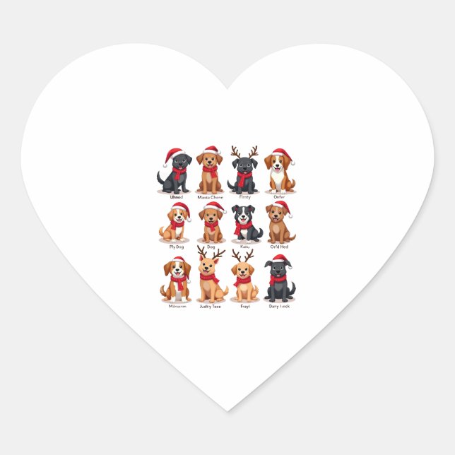 Cute 12 Dogs Xmas Funny Dog Lovers Christmas Dog M Heart Sticker (Front)