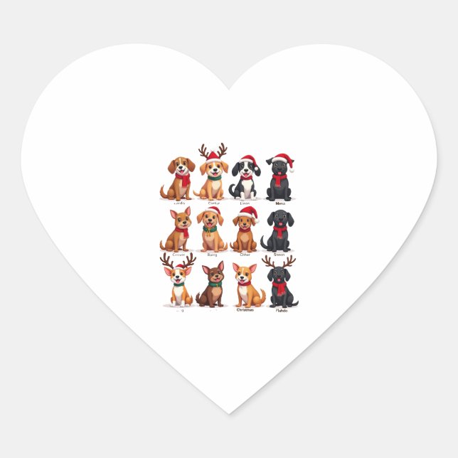 Cute 12 Dogs Xmas Funny Dog Lovers Christmas Dog M Heart Sticker (Front)
