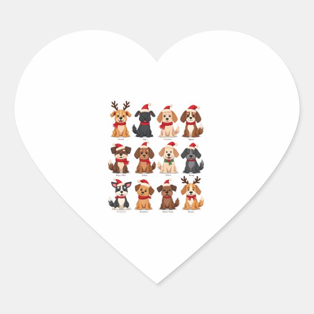 Cute 12 Dogs Xmas Funny Dog Lovers Christmas Dog M Heart Sticker (Front)