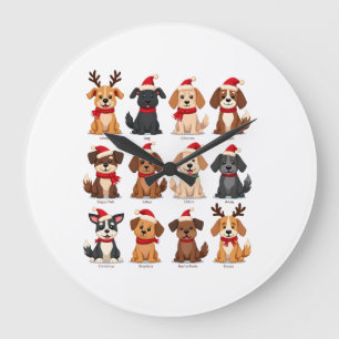 Cute 12 Dogs Xmas Funny Dog Lovers Christmas Dog M Large Clock