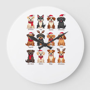 Cute 12 Dogs Xmas Funny Dog Lovers Christmas Dog M Large Clock