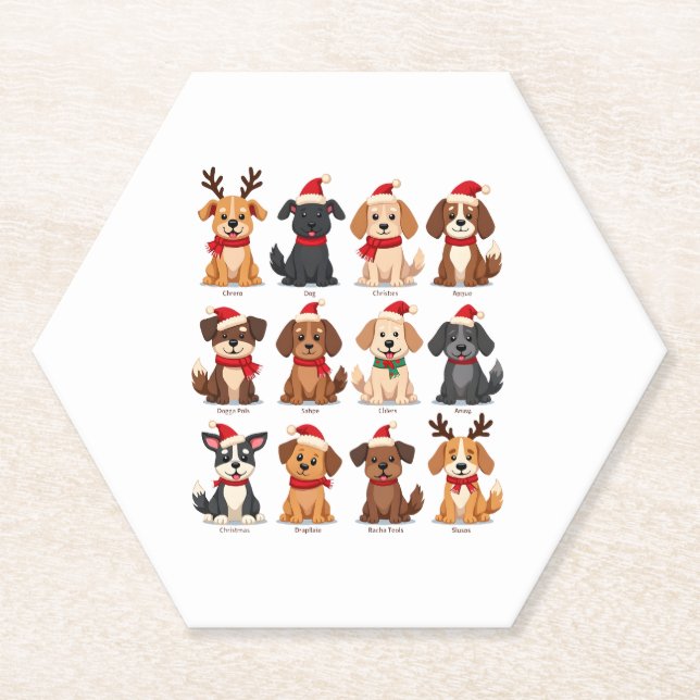 Cute 12 Dogs Xmas Funny Dog Lovers Christmas Dog M Paper Coaster (Front)