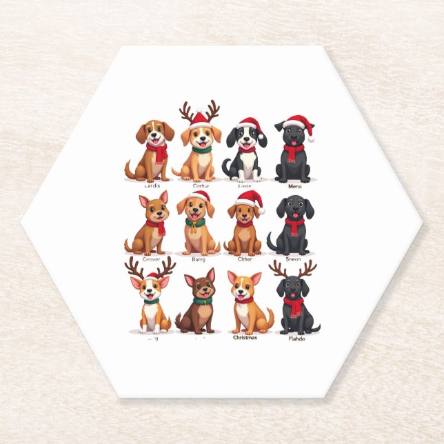 Cute 12 Dogs Xmas Funny Dog Lovers Christmas Dog M Paper Coaster (Front)