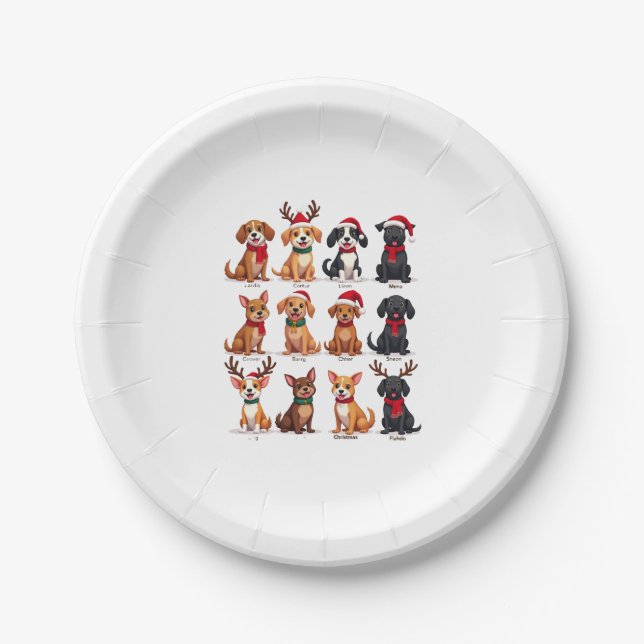 Cute 12 Dogs Xmas Funny Dog Lovers Christmas Dog M Paper Plate (Front)