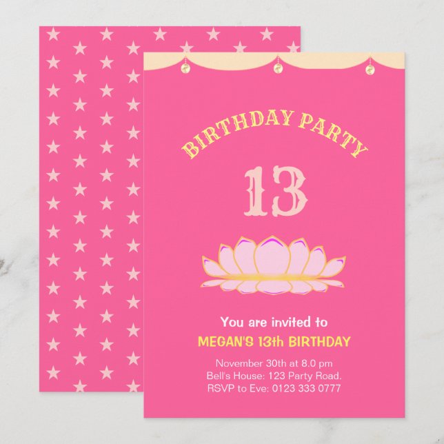 Cute 13th Birthday Party Invitation (Front/Back)