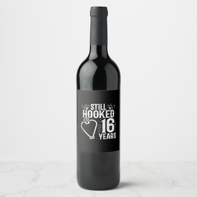 Cute 16th Anniversary Couples Married 16 Years Wine Label (Front)