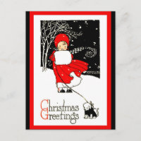 Cute 1920's Christmas Girl Muff Dog Red Black copy