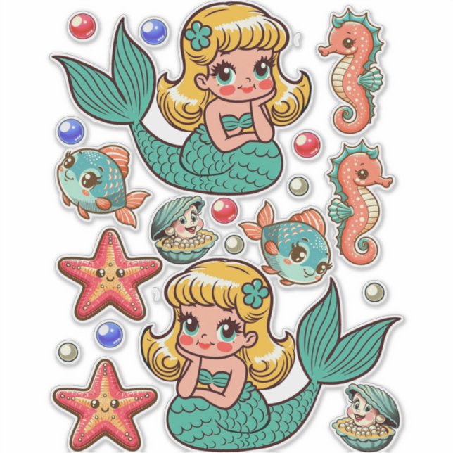 Cute 1950 Mermaids paper dolls sealife fantasy art (Front)