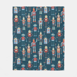 Cute 1950s Style Retro Robot Pattern Dark Fleece Blanket