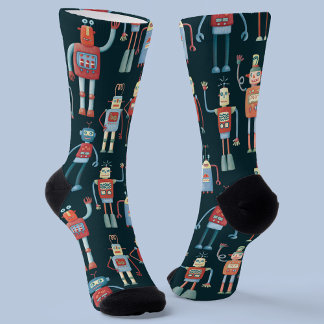 Cute 1950s Style Retro Vintage Robot Socks