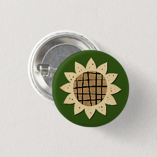 Cute 1960s Vintage SunFlower Garden Green 3 Cm Round Badge