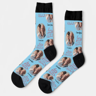 Cute 1 circle photo name Merry Christmas Grandpa Socks