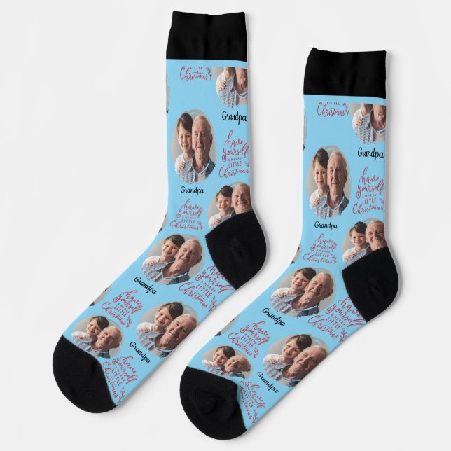 Cute 1 circle photo name Merry Christmas Grandpa Socks (Left)