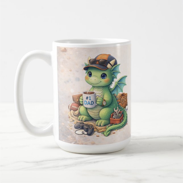 Cute #1 Dad Dragon Coffee Mug (Left)