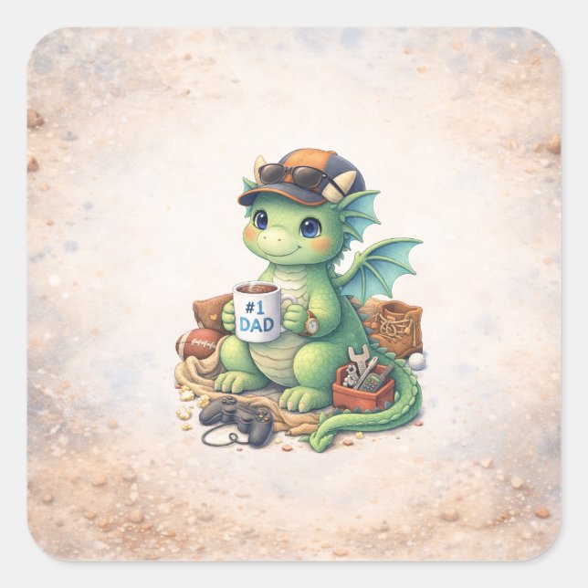 Cute #1 Dad Dragon Square Sticker (Front)
