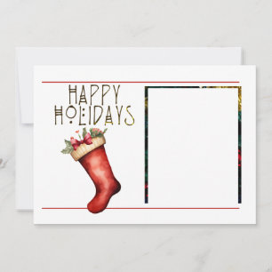 Cute 1 Photo HAPPY HOLIDAYS RED CHRISTMAS STOCKING Holiday Card