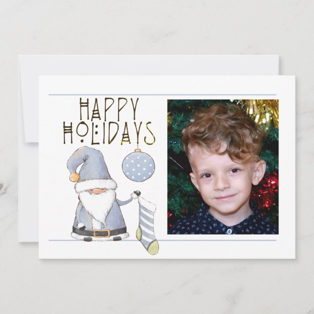 Cute 1 Photo HAPPY HOLIDAYS Santa Gnome Christmas (Front)