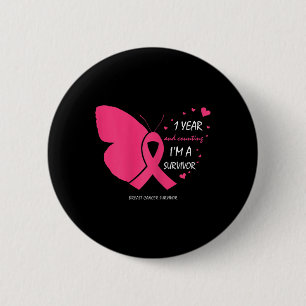Cute 1 Year Breast Cancer Free Pink Survivor Gifts 6 Cm Round Badge
