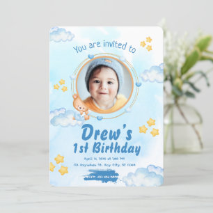 Cute 1st Baby Boy Birthday Invitation