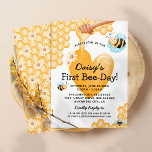 Cute 1st Bee-Day! First Birthday Invitation<br><div class="desc">Invite friends and family to celebrate your childs 1st Birthday with this cute 'First Bee-Day' invitations. Design features sweet honeycomb decoration,  honey,  a yellow heart,  adorable bumble bees,  pretty daisy flowers and a fun birthday template that is easy to customise.</div>