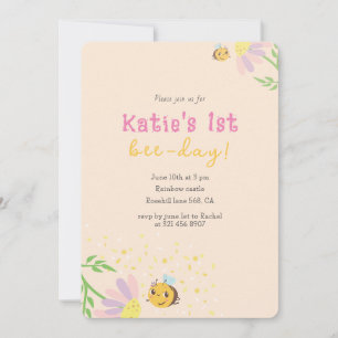 Cute 1st beeday pastel invitation