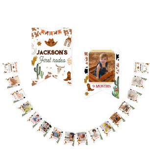 Cute 1st Birthday 12 Month Milestone 1st rodeo Bunting