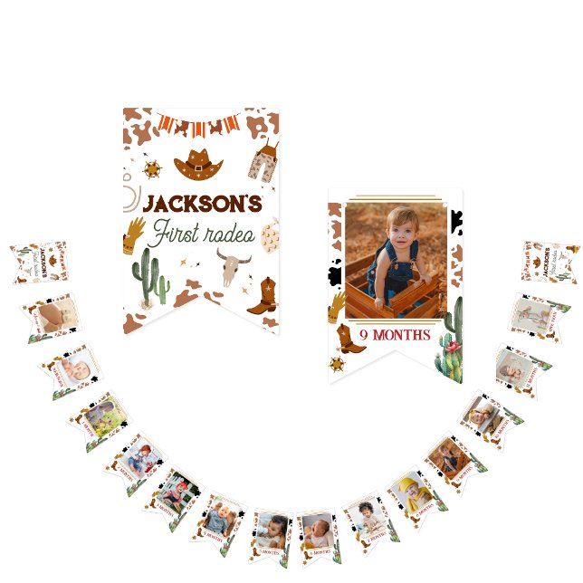 Cute 1st Birthday 12 Month Milestone 1st rodeo Bunting (Creator Uploaded)