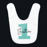 Cute 1st Birthday baby bib apron for one year old<br><div class="desc">Cute 1st Birthday baby bib apron for one year old child. Personalised gift idea for new mum and child. Add your own kid's name and jersey number.
Make your own for boy,  girl,  son,  daughter,  grandson,  nephew etc. Colours can be changed.</div>
