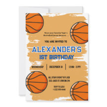 Cute 1st Birthday Basketball  Bash Invitation