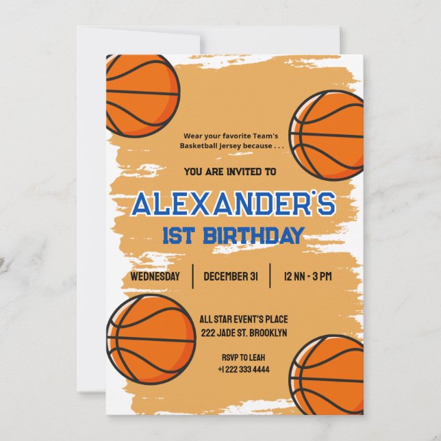 Cute 1st Birthday Basketball  Bash Invitation  (Front)