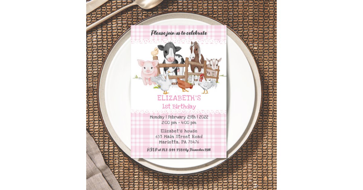 Cute 1st Birthday Farm Animals Barnyard Fun Kids I Invitation | Zazzle