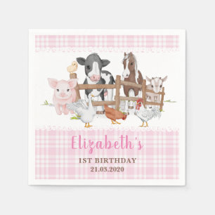 Cute 1st Birthday Farm Animals Barnyard Kids Napkin