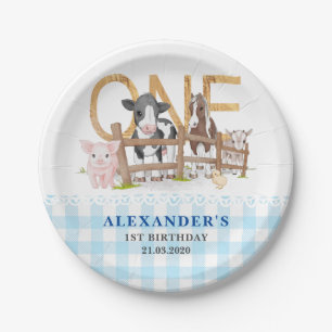 Cute 1st Birthday Farm Animals Barnyard Kids Paper Paper Plate