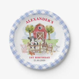 Cute 1st Birthday Farm Animals Barnyard Kids Paper Plate