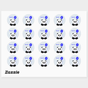 Cute 1st birthday panda add name blue classic round sticker