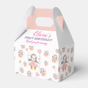 Cute 1st Birthday Penguin Ballerina Pink Party Favour Box