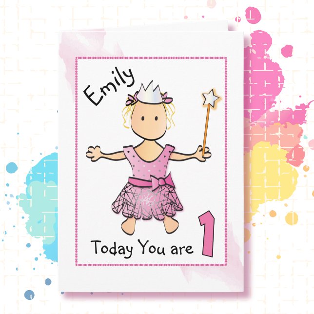 Cute 1st Birthday Pink Fairy Princess for Girl Card (Creator Uploaded)