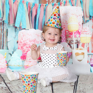 Cute 1st Birthday Rainbow Colour Polka Dots Patter Paper Cups
