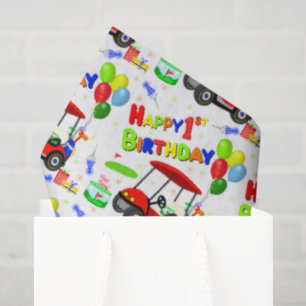 Cute 1st Birthday Red Golf Cart Boy's  Tissue Paper