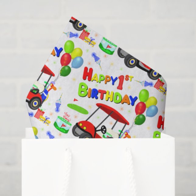 Cute 1st Birthday Red Golf Cart Boy's  Tissue Paper (Gift Bag)