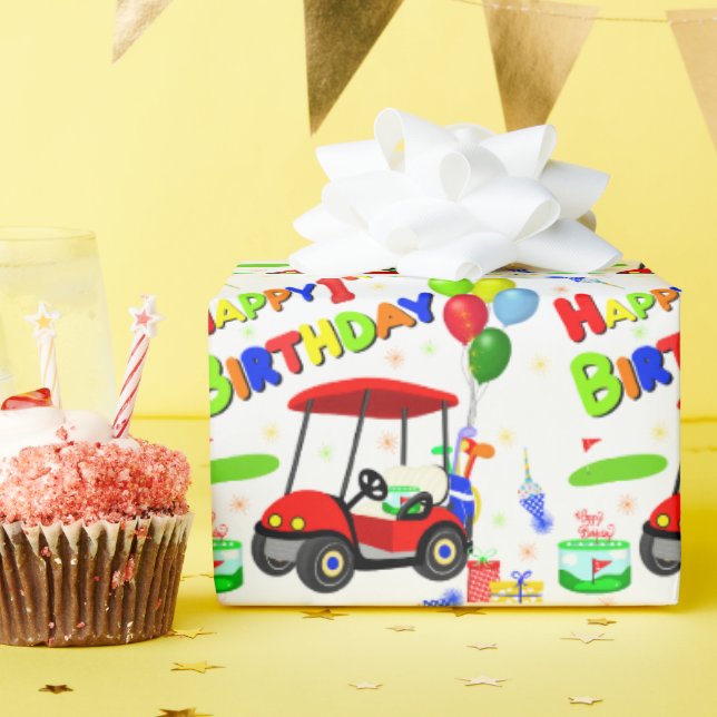 Cute 1st Birthday Red Golf Cart Boy's  Wrapping Paper (Birthday Party)