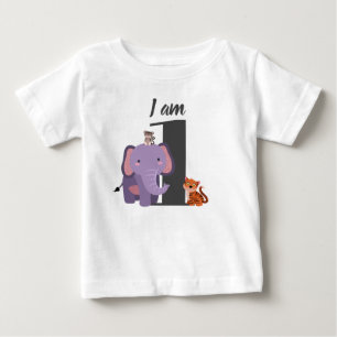 Cute 1st Birthday Safari Elephant Tiger Monkey Baby T-Shirt