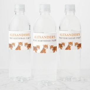 Cute 1st Birthday Wild One Tiger Water Bottle Label