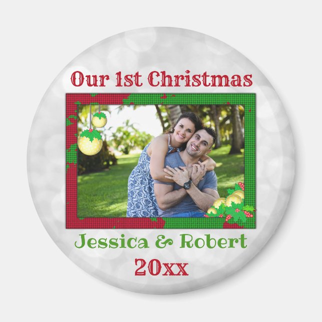 Cute 1st Christmas Couple Photo Magnet (Front)