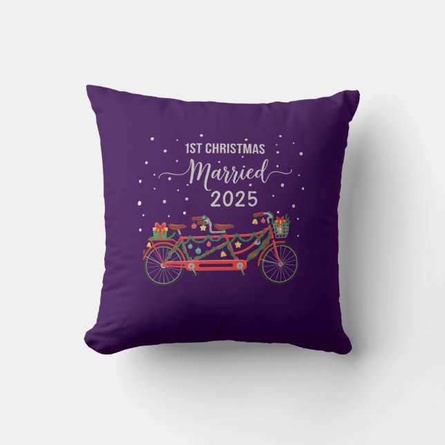 Cute 1st Christmas Married 2025 Tandem Bicycle  Cushion (Front)