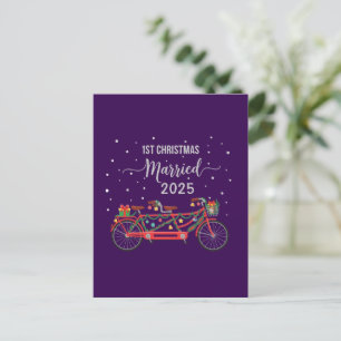 Cute 1st Christmas Married 2025 Tandem Bicycle Postcard