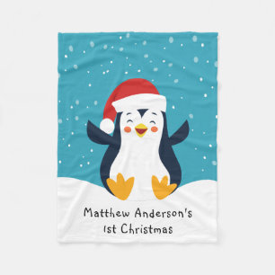 Cute 1st Christmas Penguin Fleece Blanket