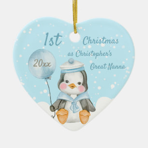 Cute 1st Christmas Penguin Great Grandparents Blue Ceramic Tree Decoration